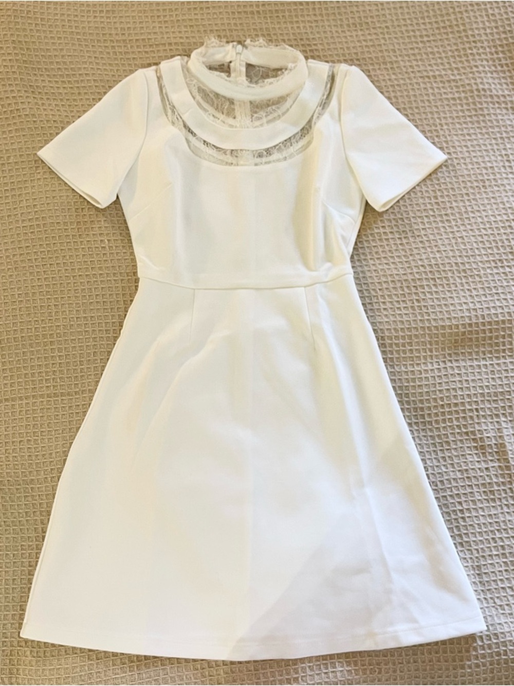 Lace high collar A line chic white classy dress